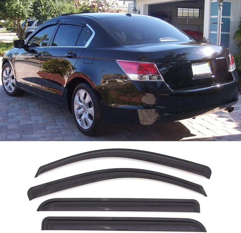 Deebior Original Side Window Deflector Visor Rain Guard fit for 2008-2012 Honda Accord Sedan,4pcs Outside Mount Tape-on Shatterproof Dark Smoke Window Shades 94960 - Image 1
